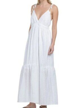 Hunter and Brown White Tiered Eyelet Maxi Dress Size Large